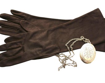 Vintage Brown Nylon Gloves, Size 6 1/2, Kayser Evening Gloves