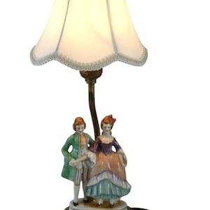 Vintage Figurine Table Lamp /Antique Porcelain /Ceramic, Victorian Couple /Man and Woman on a brass base, 1940s 1950s EXCELLENT Condition