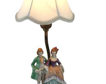 Vintage Figurine Table Lamp /Antique Porcelain /Ceramic, Victorian Couple /Man and Woman on a brass base, 1940s 1950s EXCELLENT Condition