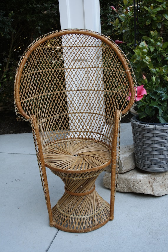 Wicker PEACOCK Chair Child s Size wicker Fan Back Vintage 1970s