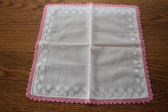 Set of 2 Handkerchiefs Linen with Lace Edging Han… - image 2