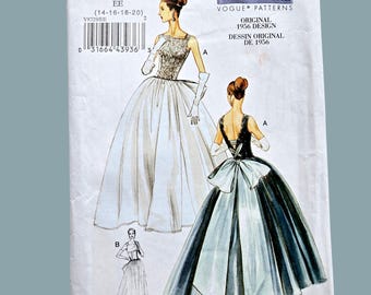 Evening Dress or Bridal Gown and Underskirt Sewing Pattern Size 14-20, Vogue V8729 8729 Uncut, Vintage 1956 Design