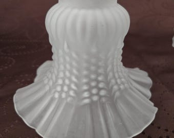 Vintage Glass Lamp Shade Tulip Shape Frosted Bent Glass wide ruffle scalloped fluted trim 4 1/2" high Chandelier Replacement