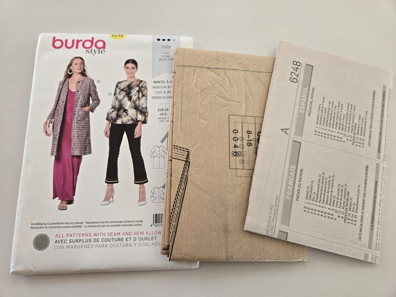 Womens Coat and Jacket Sewing Pattern, Burda Style 6248 Uncut, Size 8 ...