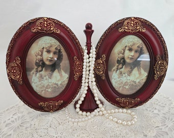 Vintage Victorian Style Double Picture Frame, Resin Oval Portrait Frames