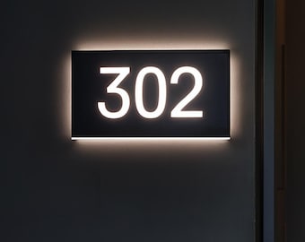 Backlit Led house number sign Illuminated address sign Metal house numbers Personalized modern house sign Lighted custom address plate