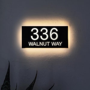 Backlit LED Address Sign: Modern Metal House Number Plaque