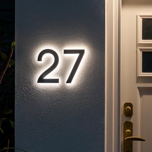 Custom LED Backlit House Number Sign: Black Metal & Acrylic Address Plaque