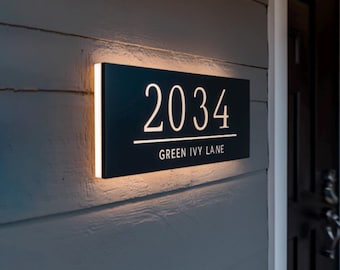 LED Backlit House Number Sign  Modern Illuminated Address Plaque Personalized Metal House Sign Lighted Address Plaque