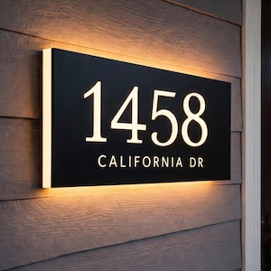 LED House Number Sign, Backlit Address Numbers, Modern Outdoor Door Plaque, Waterproof