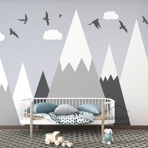 Mountains wall decals Kids room mountain wall art Mountains wall sticker Nursery mountain wall mural Large mountain wall decal-108