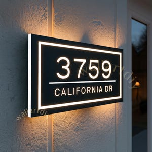 Modern LED Backlit House Number Sign – Personalized Illuminated Metal&Acrylic Address Plaque