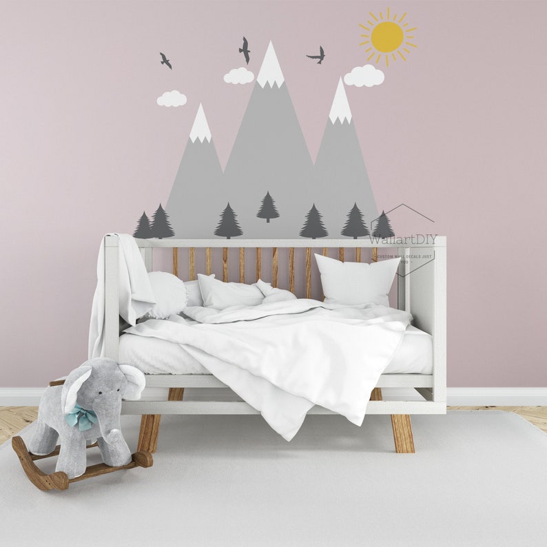 Mountains Wall Decals Nursery Mountains Wall Art Scandinavian Etsy