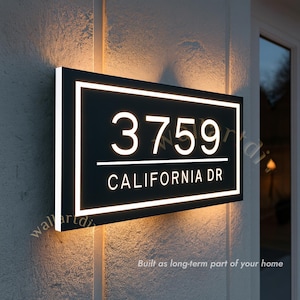 Letrero LED con número de casa, placa de dirección retroiluminada, moderno letrero para puerta exterior, resistente al agua