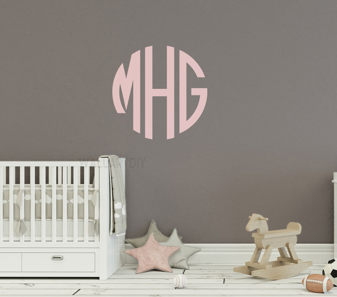 Circle Monogram Wall Decal Initial Monogram Wall Decal Bedroom Etsy