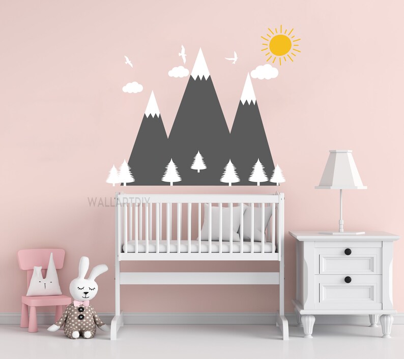 Mountains Wall Decals Nursery Mountains Wall Art Scandinavian Etsy