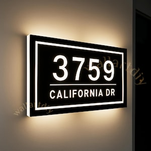 Custom Metal Acrylic LED Backlit House Number Sign – Modern Illuminated Home Address Plate-Weatherproof