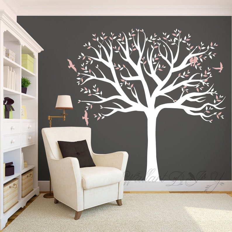 White Tree Wall Decals Giant Murals Vinyl Stickers Pink And For Nursery 57