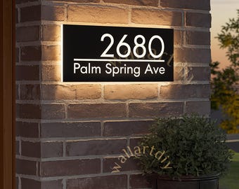 Backlit LED House Number Sign: Modern Illuminated Address Plaque Custom Metal Acrylic Plate
