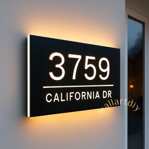 Placa de número de casa com retroiluminação LED personalizada – Placa de endereço moderna e iluminada à prova de intempéries