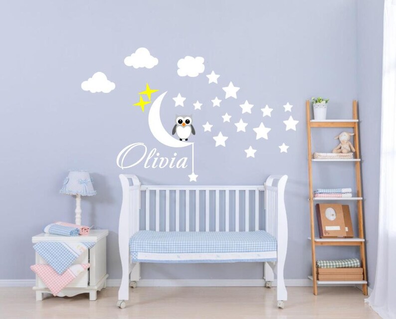 Nursery Wall Decal Owl Wall Decal Name Wall Decal Owl and Name Etsy
