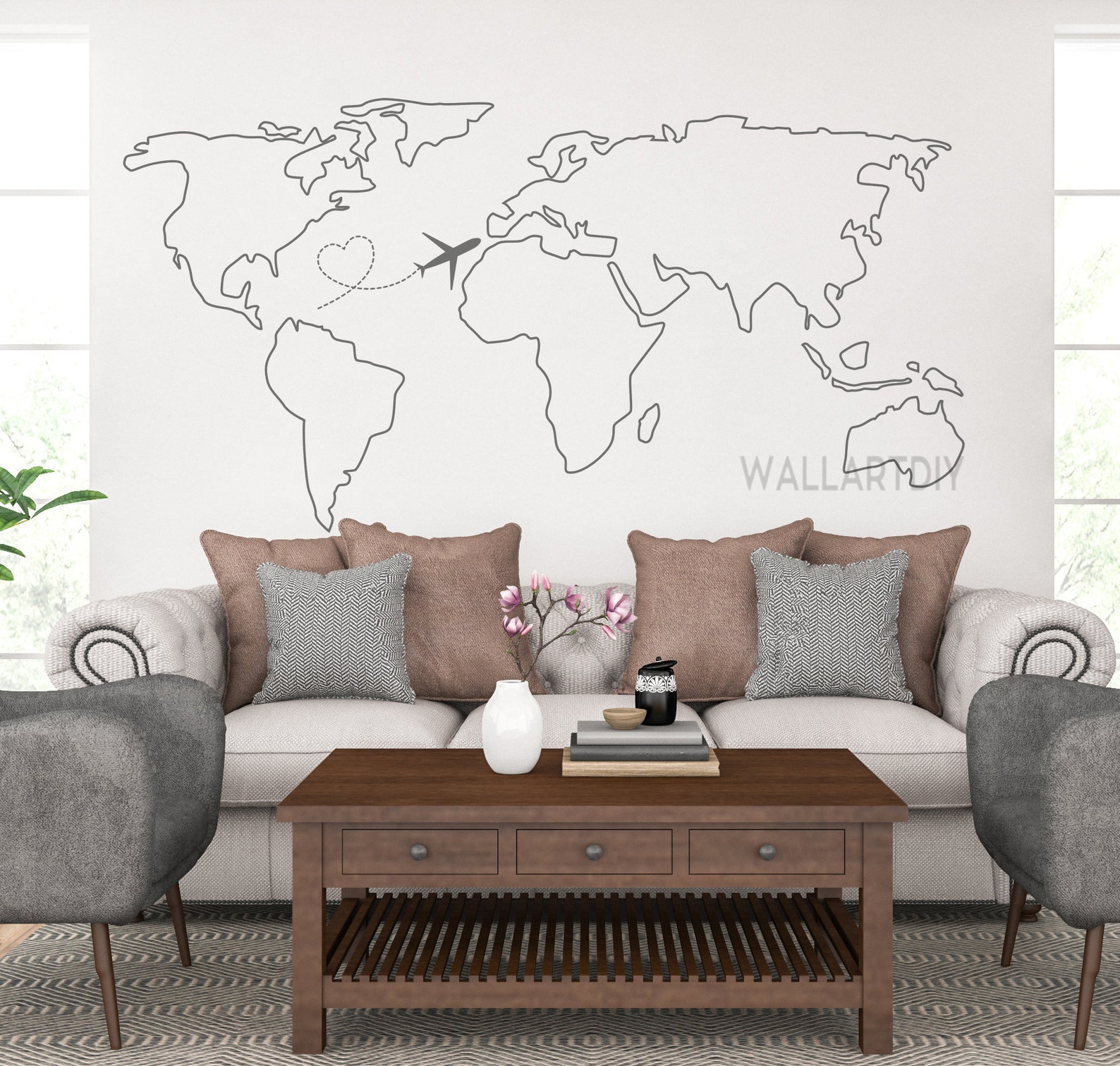 World Map Wall Decal Map Wall Sticker Travel Map Wall Decals Etsy