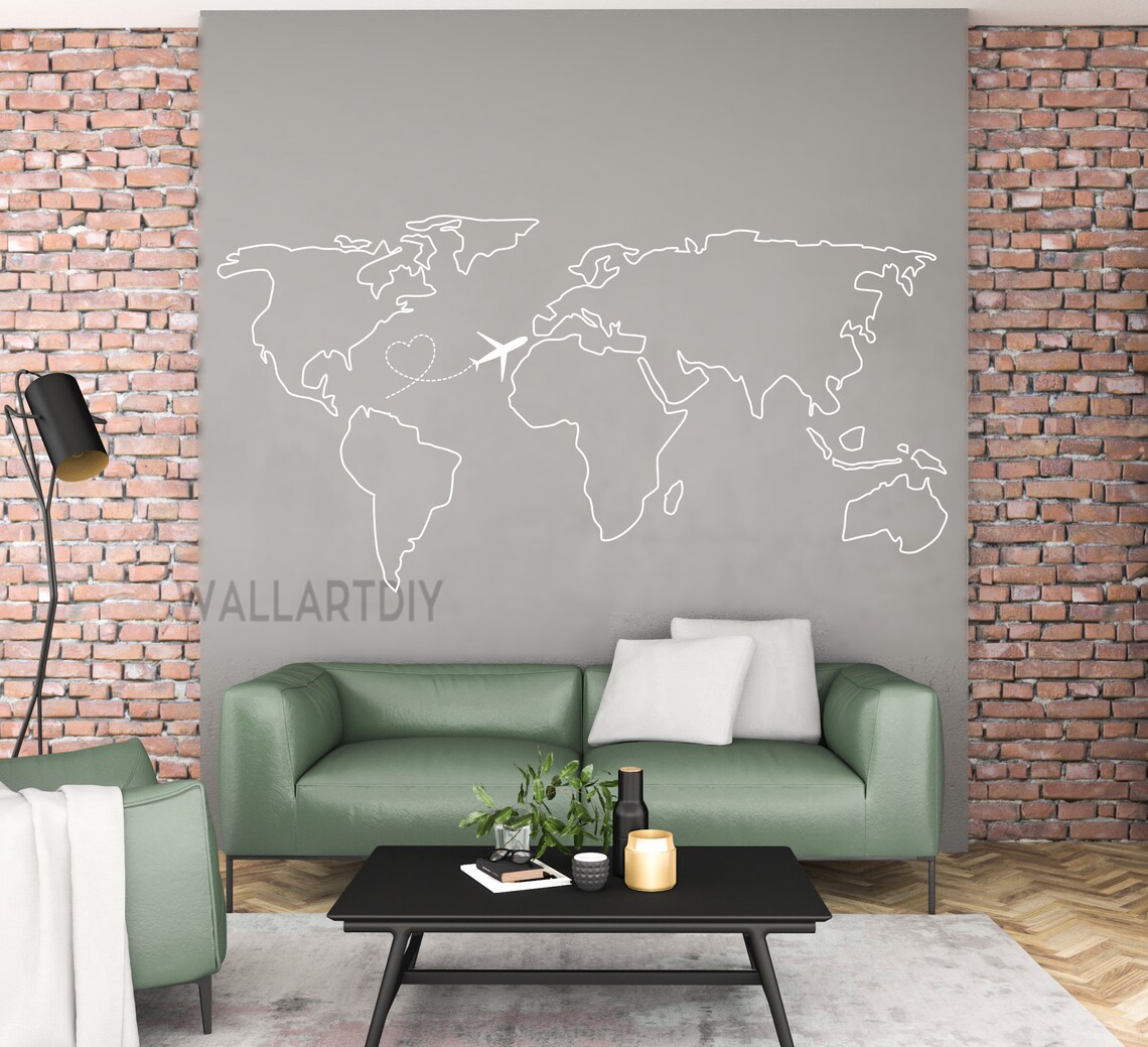 World Map Wall Decal Map Wall Sticker Travel Map Wall Decals Etsy
