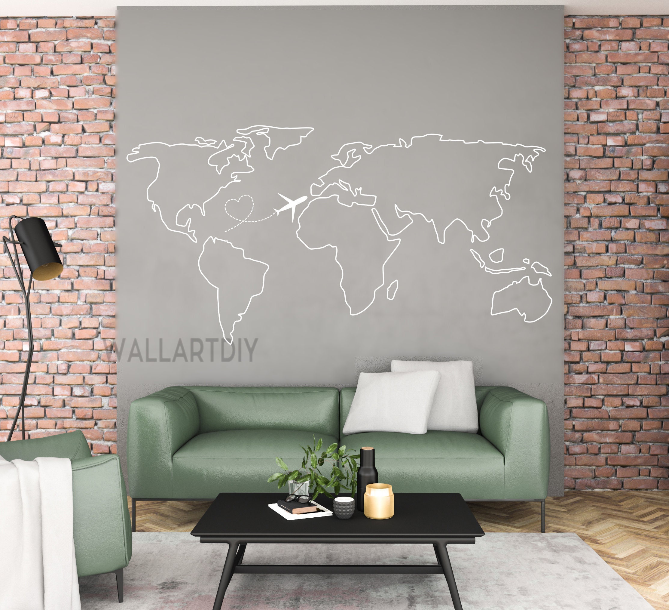 World map wall decal Map wall sticker Travel map wall decals | Etsy