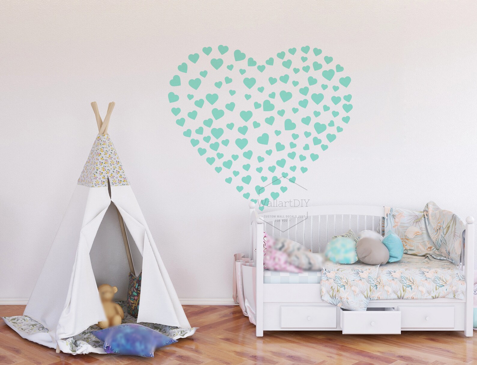 Hearts Wall Decal Bedroom Wall Decals White Wall Decals Wall Etsy