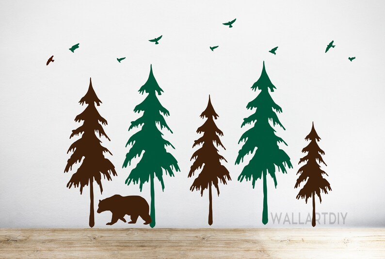 Woodland Wall Decal Nursery Tree Wall Decals Pine Tree With Etsy