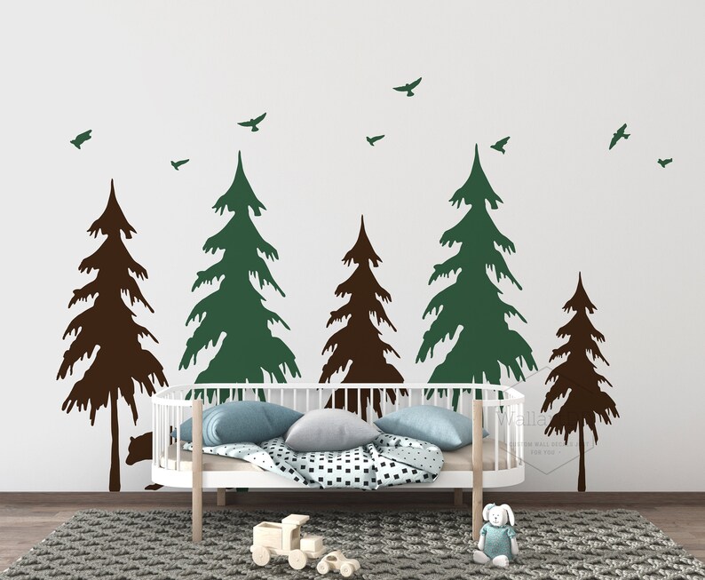 Woodland Wall Decal Nursery Tree Wall Decals Pine Tree With Etsy