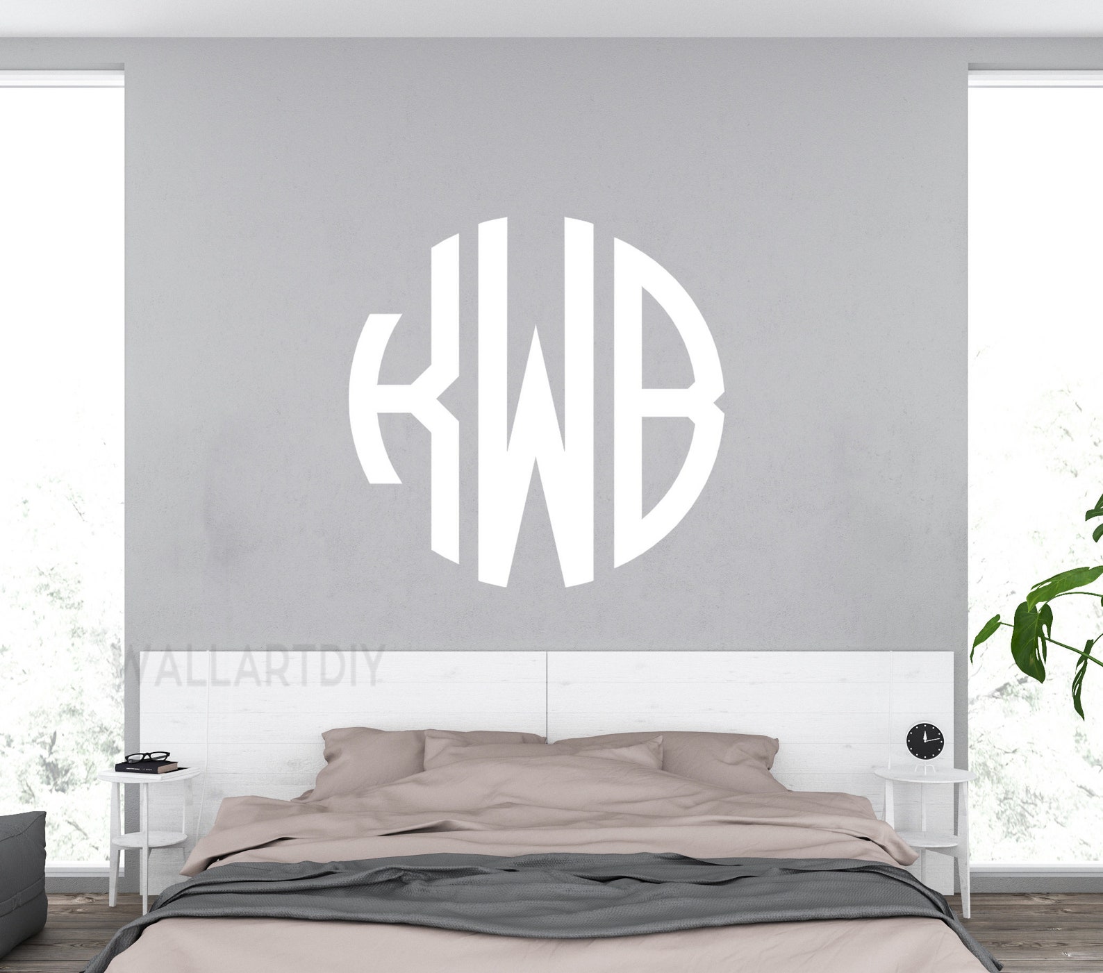 Circle Monogram Wall Decal Initial Monogram Wall Decal Bedroom Etsy
