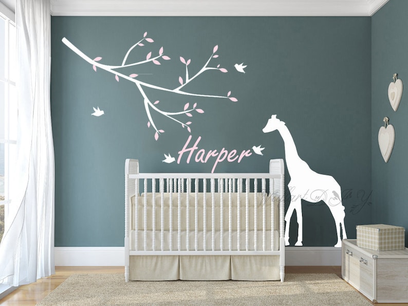 nursery wall decals name wall sticker with butterflies giraffe | etsy