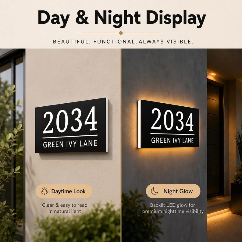 Modern LED Backlit House Sign: Personalized Family Name Plaque Metal ...