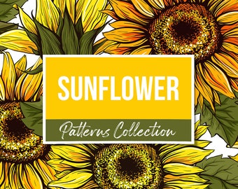 Pacote de padrões de girassol sem emenda: Arte vetorial floral (download digital)