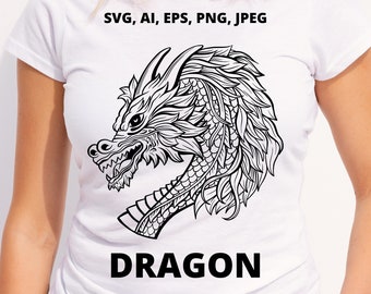 Chinese Dragon SVG Black Dragon Outline Silhouette, Vector Tattoo Sublimation PNG Dragon Mascot SVG Digital Download