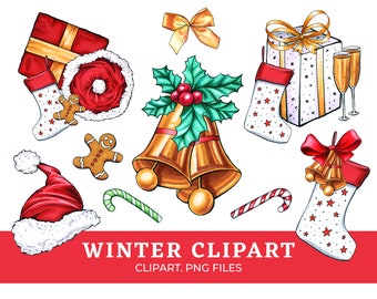 Christmas Clipart PNG Files. Santa Hat Cute Winter Sublimation Clipart. Digital Download.