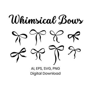Lazos de cinta coquetos, lindos y extravagantes SVG femeninos para bodas, clipart PNG, decoración para baby shower, pegatinas o sellos para álbumes de recortes. Descarga digital.