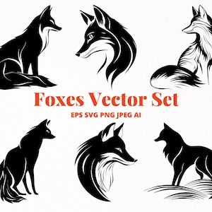 Fox SVG Fox Silhouette Bundle Animal Clipart for Wall Decal. Fox Print Woodland Animals Vector Digital Download