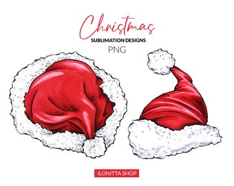 Santa Hat PNG Christmas Sublimation Designs Downloads. Christmas PNG for Sublimation, Digital Download Sticker Red Clipart