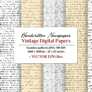 Vecchi documenti digitali con testo scritto a mano, giornali vintage spazzatura, modelli vettoriali senza giunture, download digitale