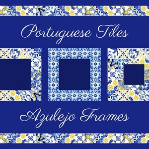 Portuguese Tiles Photo Frame Clipart Talavera Tile Frame Watercolor Clipart Azulejo Mosaic Tile Digital Download SET1