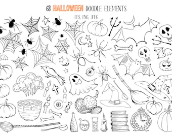 Halloween PNG Clipart Hand Drawn Doodles, Design Elements Digital Download. Graphics for Party