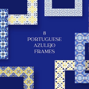 Portuguese Tiles Photo Frame Clipart Talavera Tile Frame Watercolor Clipart Azulejo Mosaic Tile Digital Download SET5