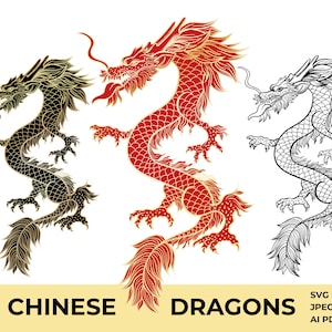 Drago cinese SVG Drago cinese vettore Drago tatuaggio sublimazione PNG Drago mascotte SVG Immagini vettoriali digitali Download digitale