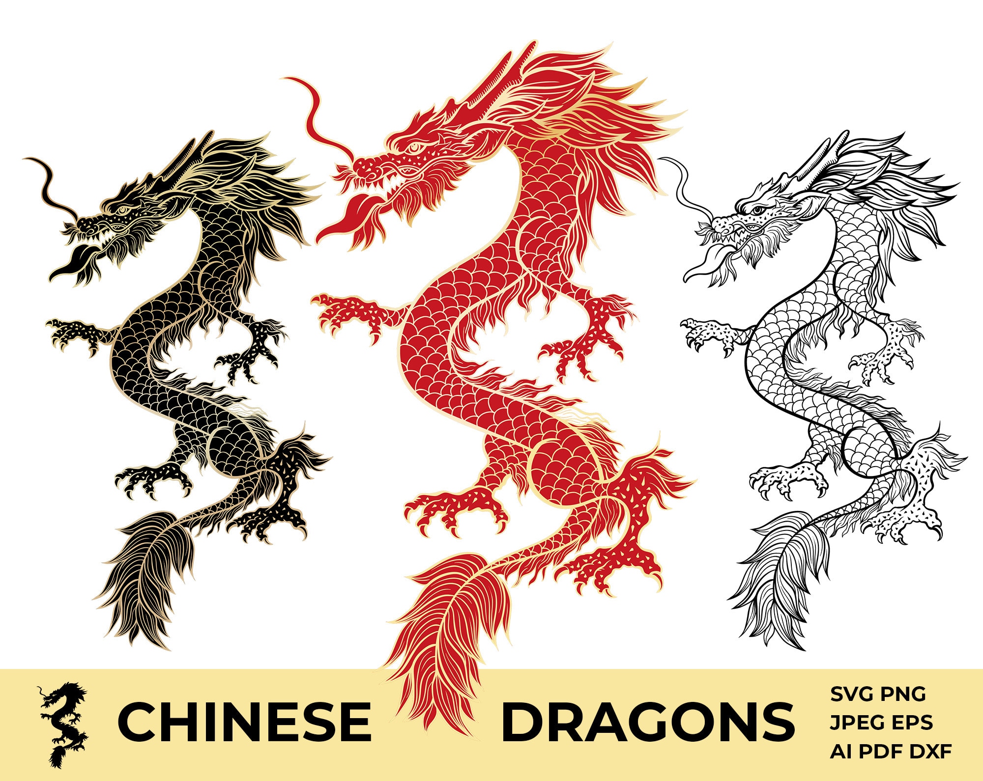 Dragon chinois SVG. dxf, png. EPS. jpg grand format 300 dpi