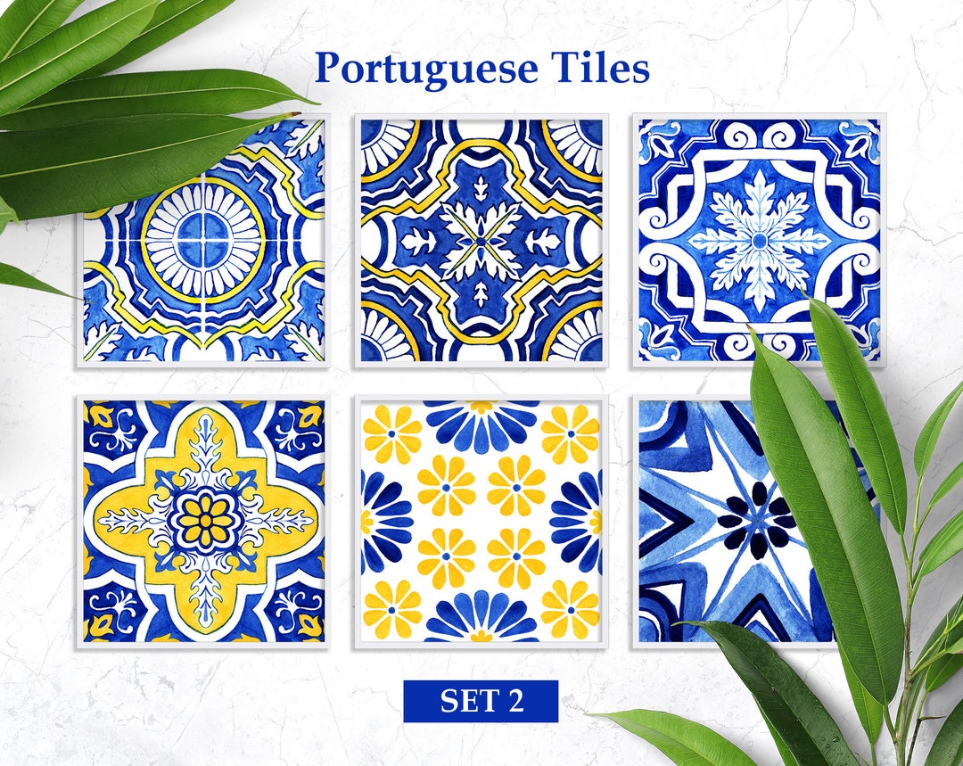 Portuguese Tiles Hand Painted Watercolor Clipart Antique Majolica