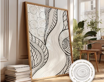 Japandi Artwork Monochrome Poster: Abstract Line Print Vertical Off-White Modern Art Drawing Poster (Digital Download)