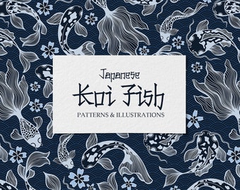 Patrones vectoriales de peces koi japoneses: Papeles digitales asiáticos (descarga instantánea)