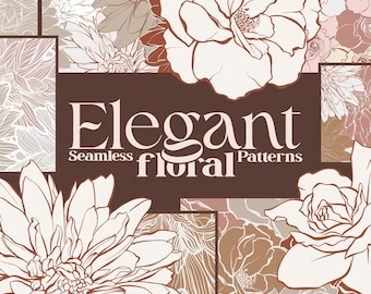 Floral Line Art Seamless Patterns: Dahlia & Rose SVG, PNG and Vector Digital Download Bundle